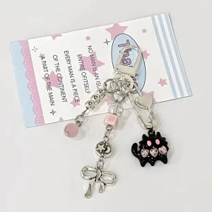 test_IG Style Cute Cat Bow Knot Alloy Inlay Rhinestones Keychain