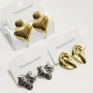 test_1 Pair Elegant Lady Commute Leaves Heart Shape 304 Stainless Steel 18K Gold Plated Ear Studs