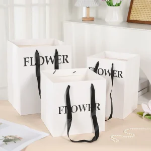 test_Trendy Flower Bouquet Bag Handheld Fresh Flowers Gift Packaging High-End Birthday Gift Bag Floral Design Ins Style White Card Paper
