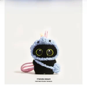 test_Original Piggy Headphones Big Eyed Black Cat Plush Backpack Pendant Doll Pendant Car Keychain