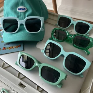 test_Unisex Square Full Frame Sunglasses With Resin Lenses In Green, Perfect For Spring