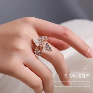 test_Full Diamond Four Butterfly Ring Light Luxury Index Finger Opening Ring