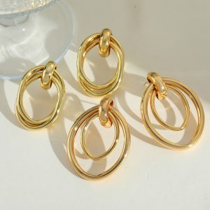 test_1 Pair Elegant Retro Exaggerated Geometric Oval Copper 18K Gold Plated Ear Studs