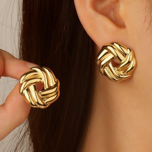 test_1 Pair French Style Classic Style Geometric Round Hollow Out 304 Stainless Steel Imitation Gold  Ear Studs