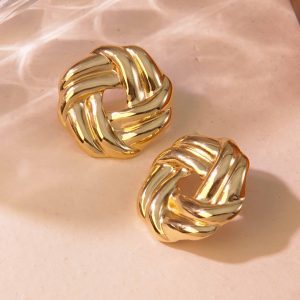 test_1 Pair French Style Classic Style Geometric Round Hollow Out 304 Stainless Steel Imitation Gold  Ear Studs