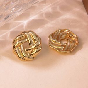 test_1 Pair French Style Classic Style Geometric Round Hollow Out 304 Stainless Steel Imitation Gold  Ear Studs