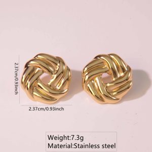 test_1 Pair French Style Classic Style Geometric Round Hollow Out 304 Stainless Steel Imitation Gold  Ear Studs
