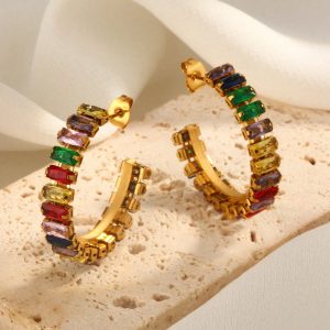 test_1 Pair Glam Luxurious Romantic Geometric Plating Inlay 304 Stainless Steel Artificial Rhinestones 18K Gold Plated Ear Studs