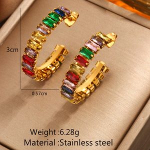 test_1 Pair Glam Luxurious Romantic Geometric Plating Inlay 304 Stainless Steel Artificial Rhinestones 18K Gold Plated Ear Studs