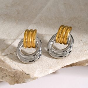 test_1 Pair IG Style Geometric Solid Color Plating 316 Stainless Steel  18K Gold Plated Drop Earrings