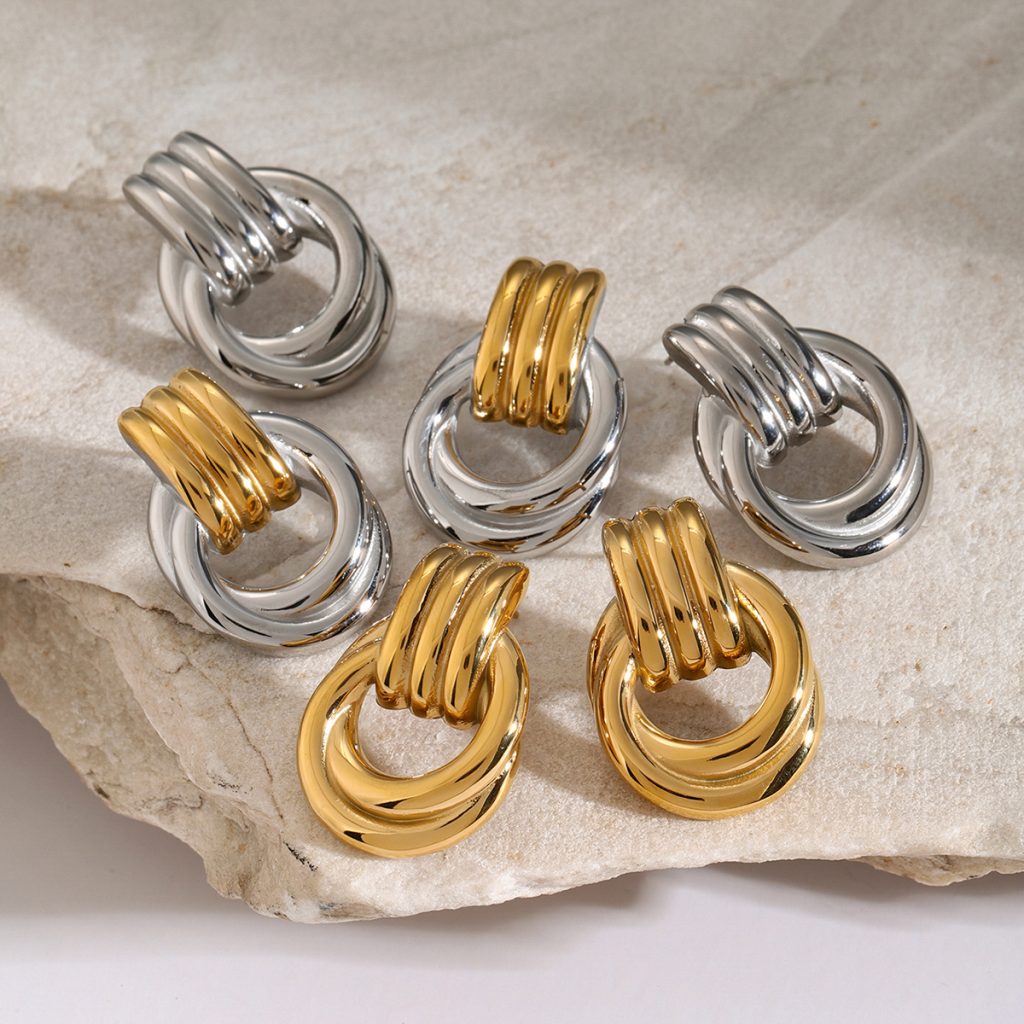 test_1 Pair IG Style Geometric Solid Color Plating 316 Stainless Steel  18K Gold Plated Drop Earrings