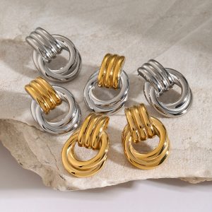 test_1 Pair IG Style Geometric Solid Color Plating 316 Stainless Steel  18K Gold Plated Drop Earrings