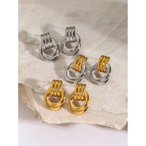 test_1 Pair IG Style Geometric Solid Color Plating 316 Stainless Steel  18K Gold Plated Drop Earrings