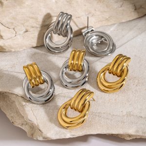 test_1 Pair IG Style Geometric Solid Color Plating 316 Stainless Steel  18K Gold Plated Drop Earrings