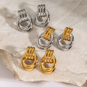 test_1 Pair IG Style Geometric Solid Color Plating 316 Stainless Steel  18K Gold Plated Drop Earrings