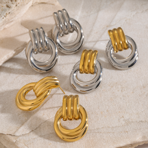 test_1 Pair IG Style Geometric Solid Color Plating 316 Stainless Steel  18K Gold Plated Drop Earrings