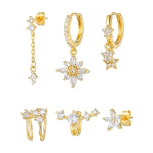 test_1 Set Elegant Simple Style Four Leaf Clover Star Copper Zircon Drop Earrings Ear Studs
