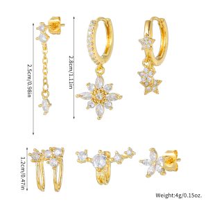 test_1 Set Elegant Simple Style Four Leaf Clover Star Copper Zircon Drop Earrings Ear Studs