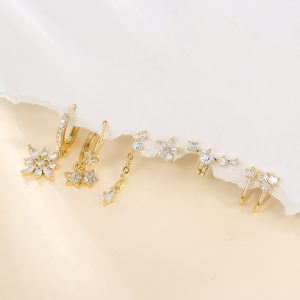 test_1 Set Elegant Simple Style Four Leaf Clover Star Copper Zircon Drop Earrings Ear Studs