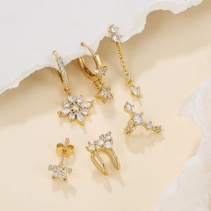 test_1 Set Elegant Simple Style Four Leaf Clover Star Copper Zircon Drop Earrings Ear Studs