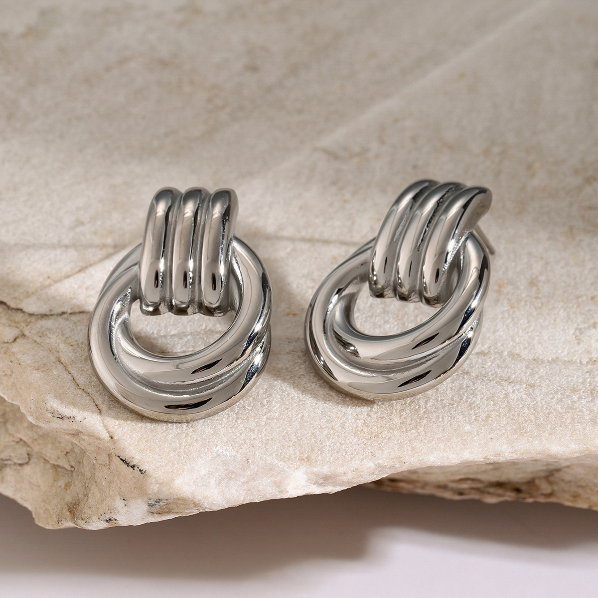 test_1 Pair IG Style Geometric Solid Color Plating 316 Stainless Steel 18K Gold Plated Drop Earrings