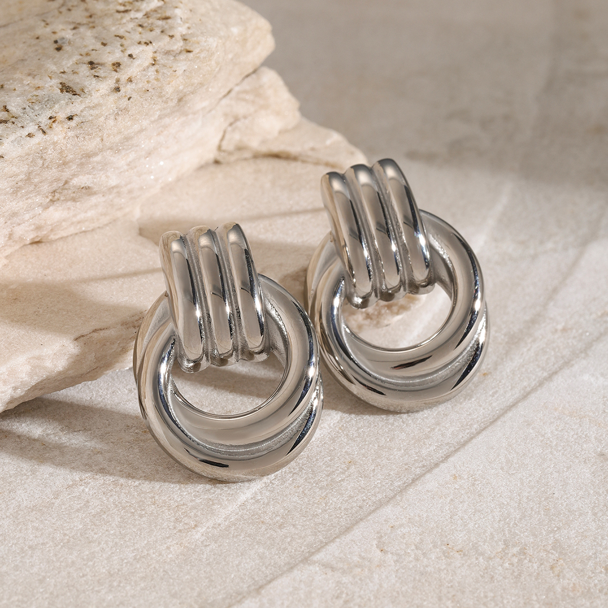 test_1 Pair IG Style Geometric Solid Color Plating 316 Stainless Steel 18K Gold Plated Drop Earrings