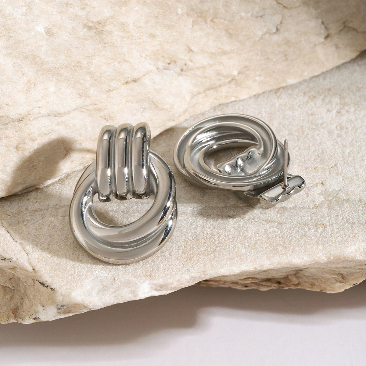 test_1 Pair IG Style Geometric Solid Color Plating 316 Stainless Steel 18K Gold Plated Drop Earrings