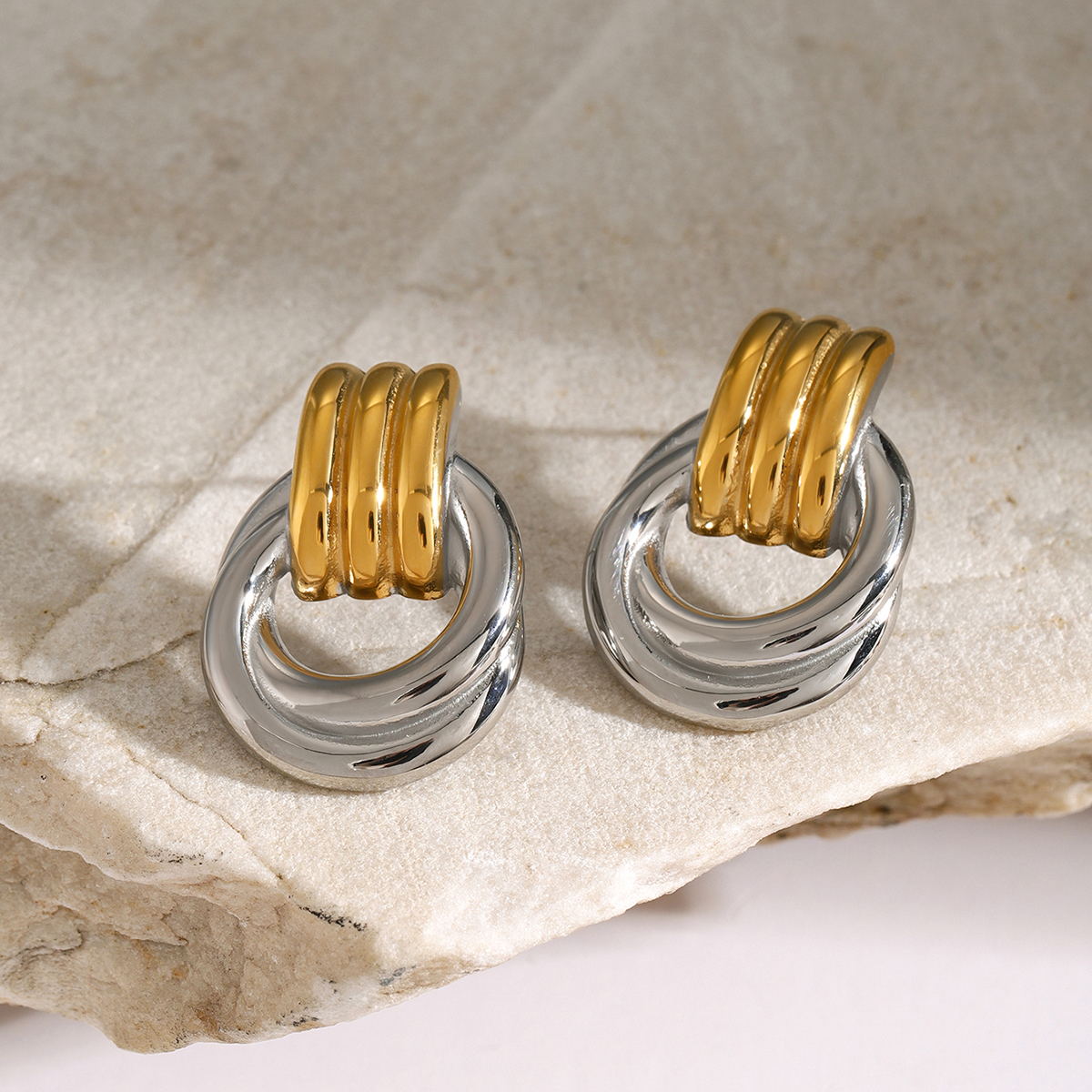 test_1 Pair IG Style Geometric Solid Color Plating 316 Stainless Steel 18K Gold Plated Drop Earrings