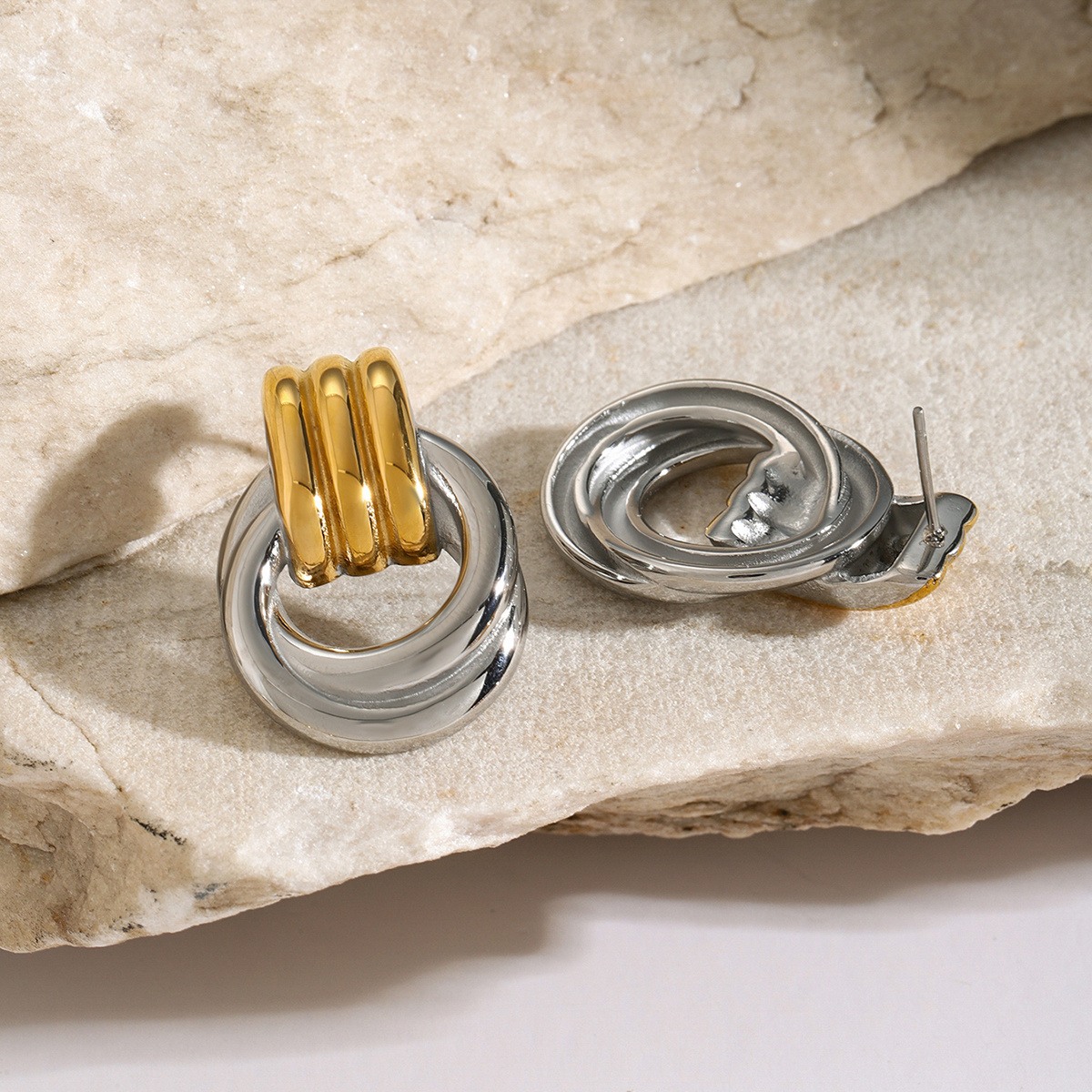 test_1 Pair IG Style Geometric Solid Color Plating 316 Stainless Steel 18K Gold Plated Drop Earrings
