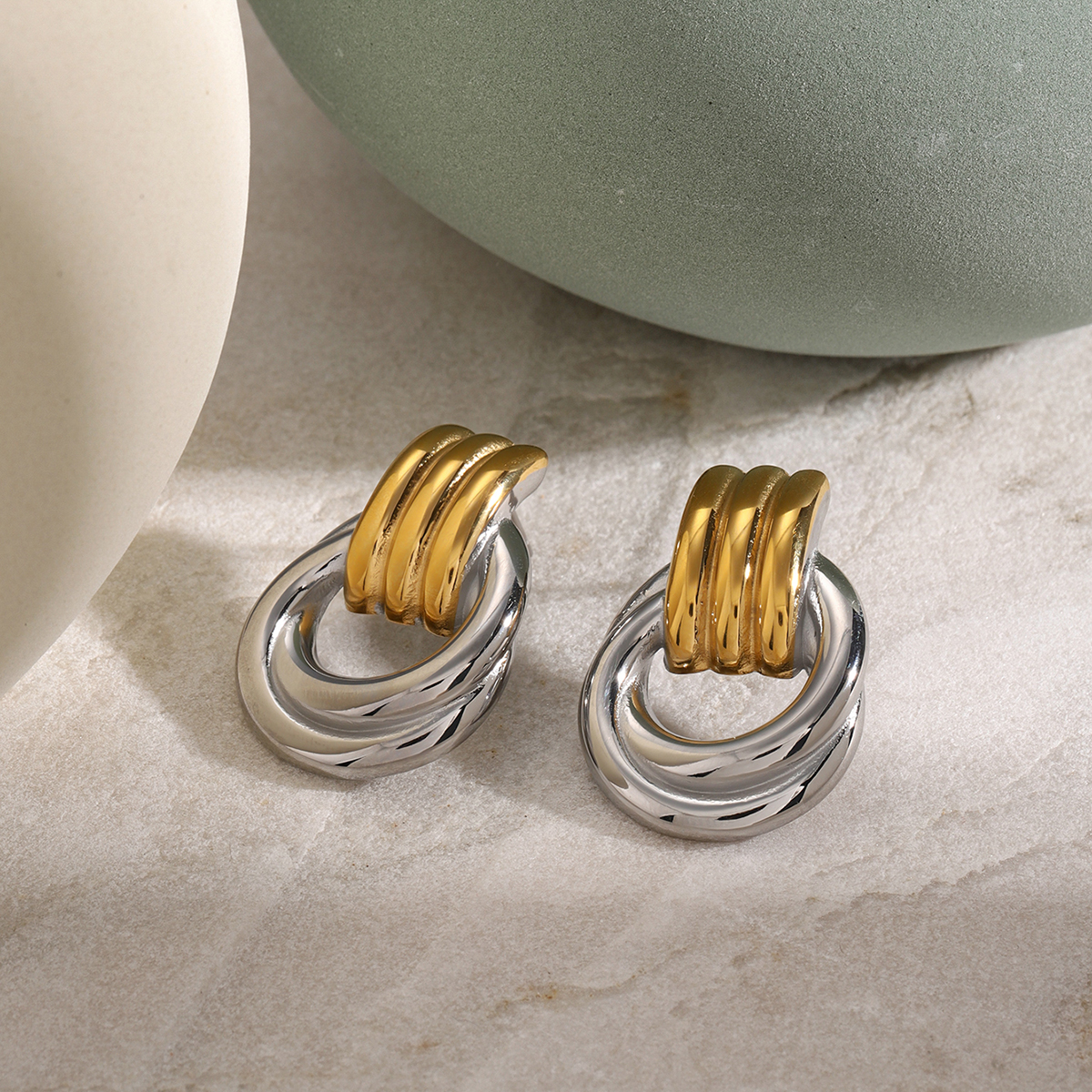 test_1 Pair IG Style Geometric Solid Color Plating 316 Stainless Steel 18K Gold Plated Drop Earrings