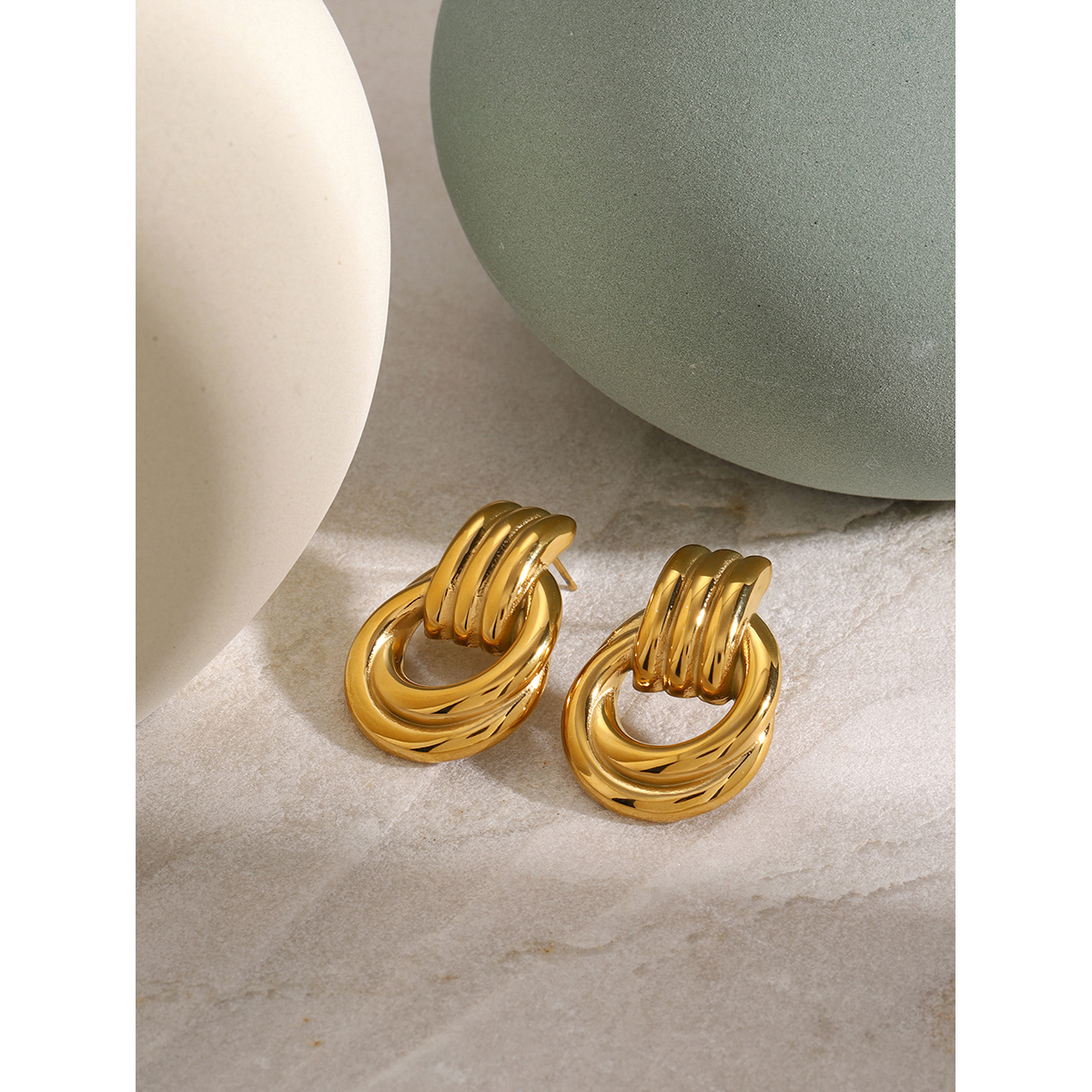 test_1 Pair IG Style Geometric Solid Color Plating 316 Stainless Steel 18K Gold Plated Drop Earrings
