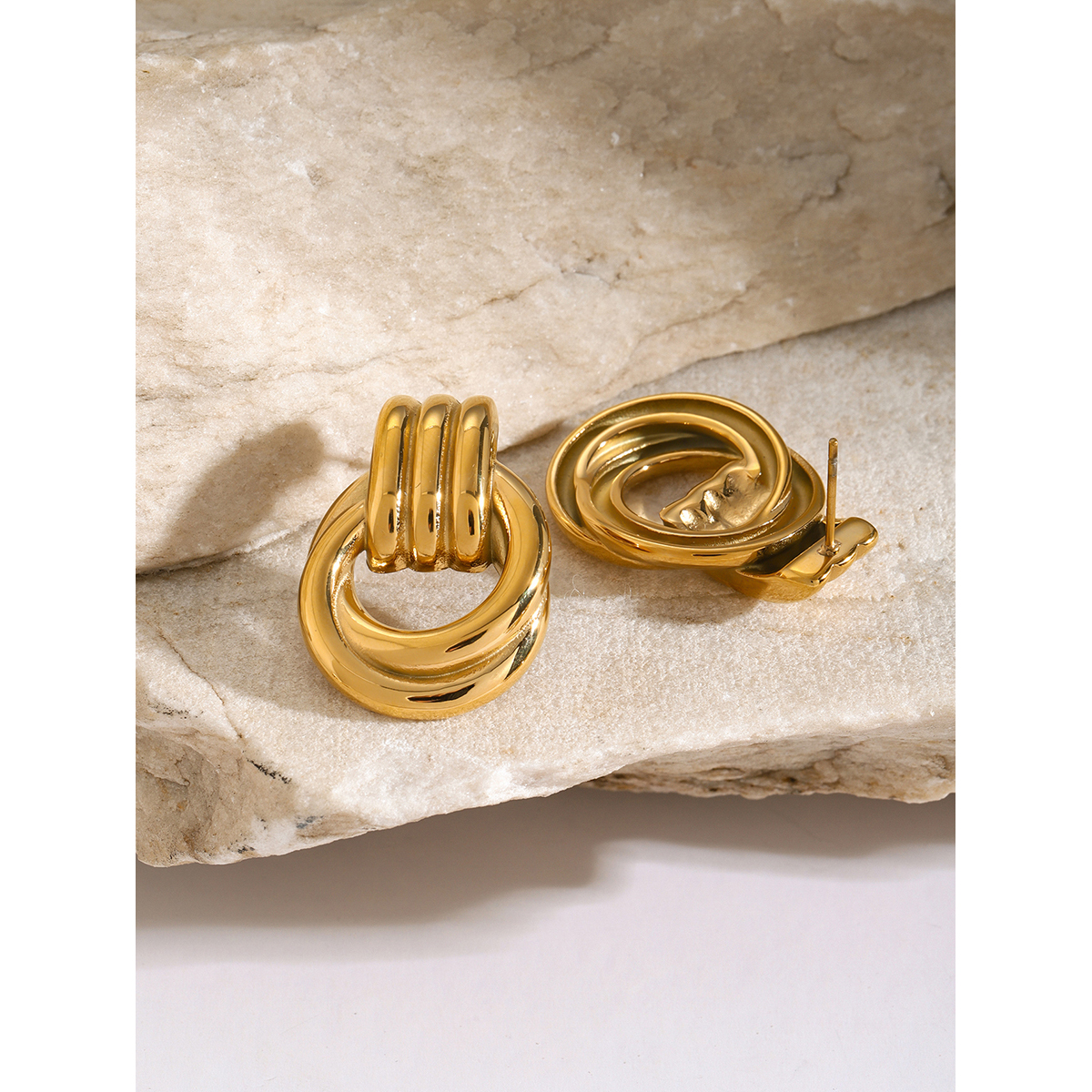 test_1 Pair IG Style Geometric Solid Color Plating 316 Stainless Steel 18K Gold Plated Drop Earrings