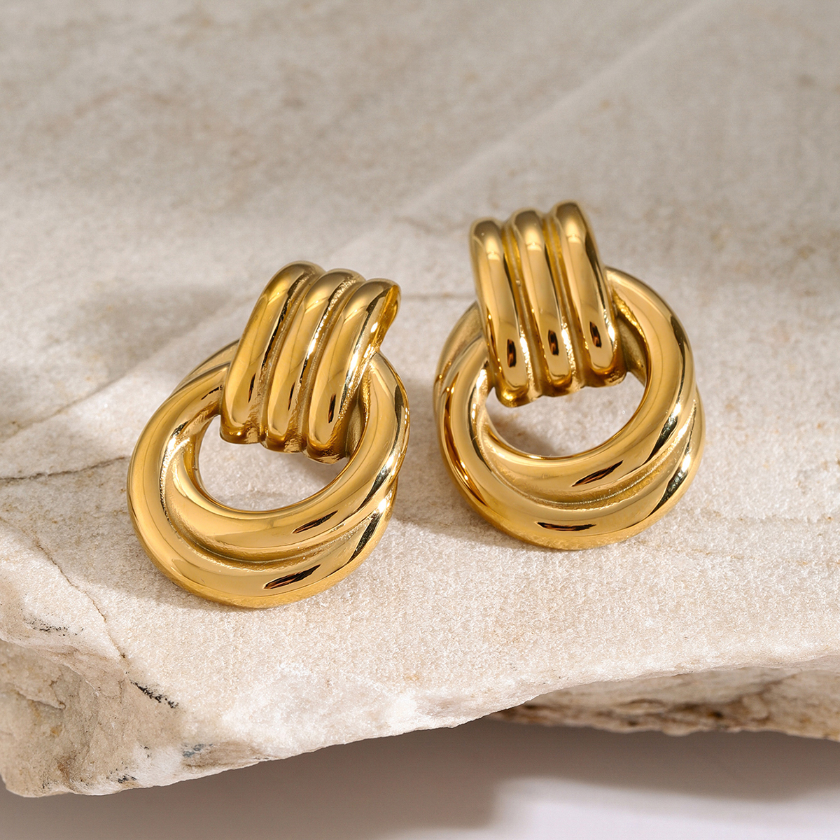 test_1 Pair IG Style Geometric Solid Color Plating 316 Stainless Steel 18K Gold Plated Drop Earrings