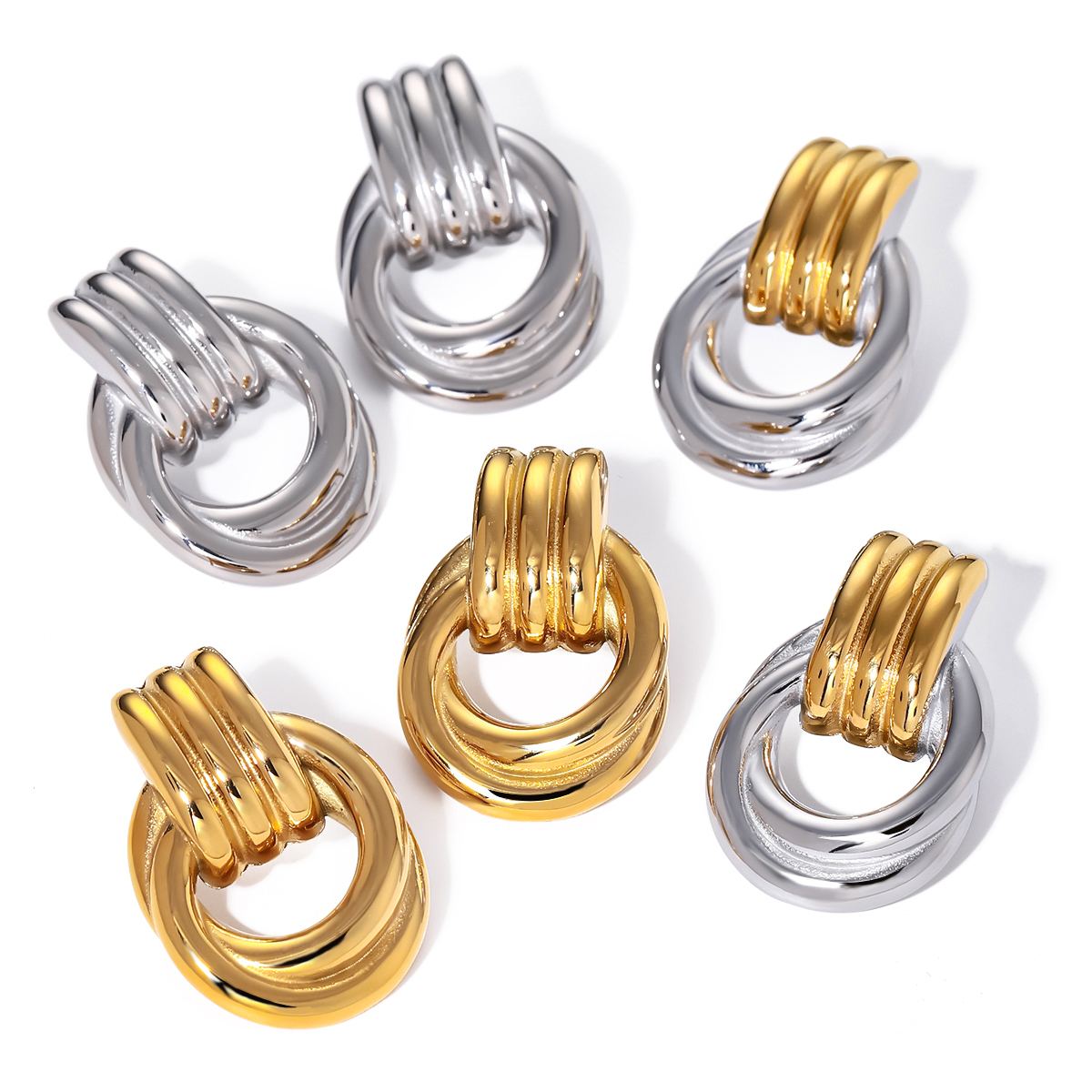 test_1 Pair IG Style Geometric Solid Color Plating 316 Stainless Steel 18K Gold Plated Drop Earrings