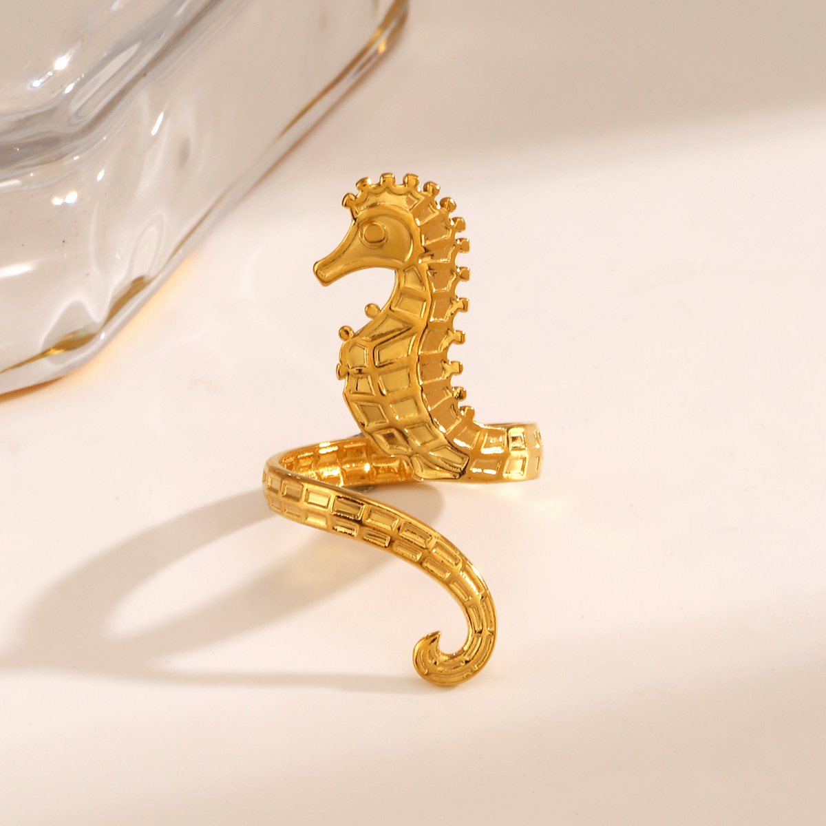 test_Wholesale Jewelry Vacation Hippocampus 304 Stainless Steel 18K Gold Plated Plating Open Rings