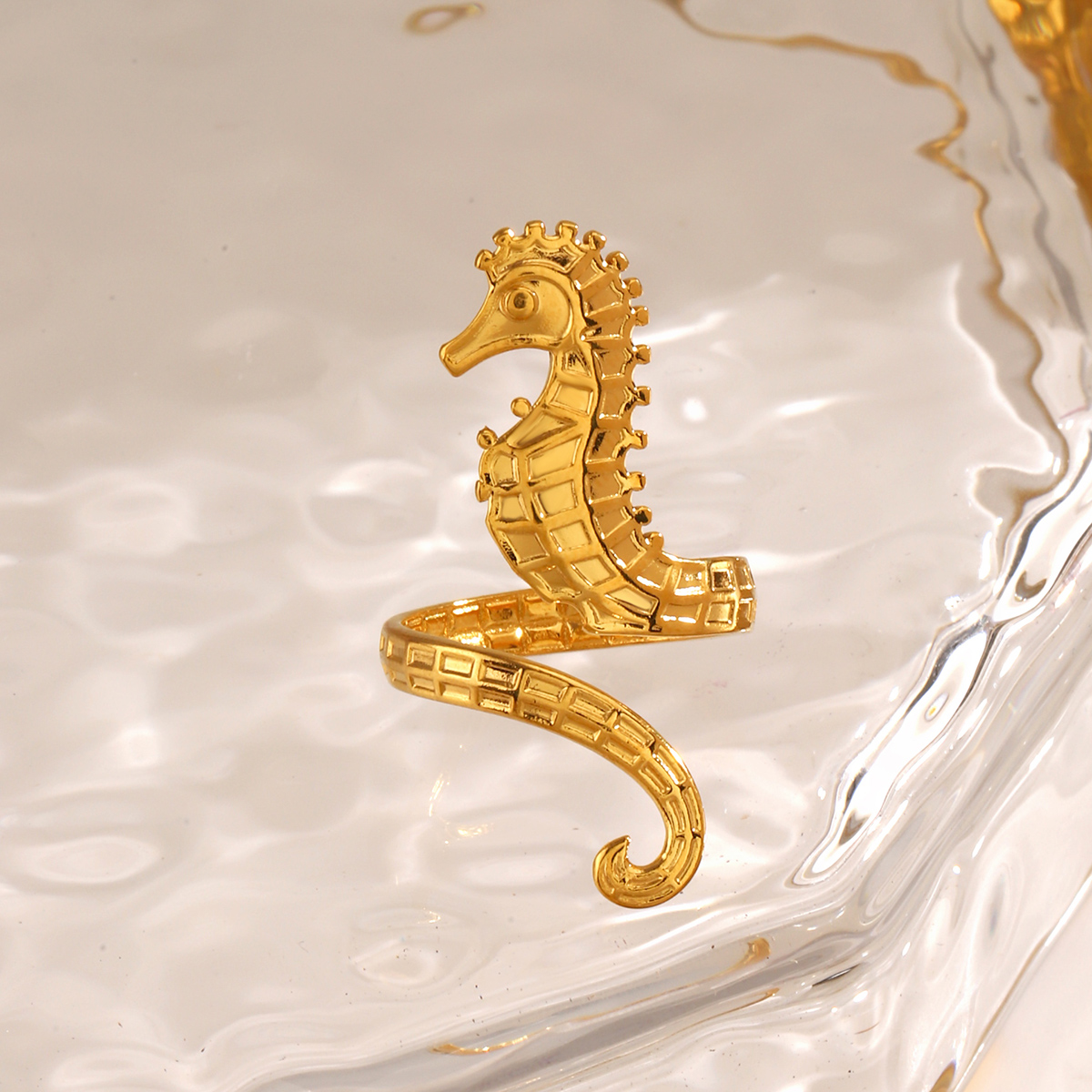 test_Wholesale Jewelry Vacation Hippocampus 304 Stainless Steel 18K Gold Plated Plating Open Rings