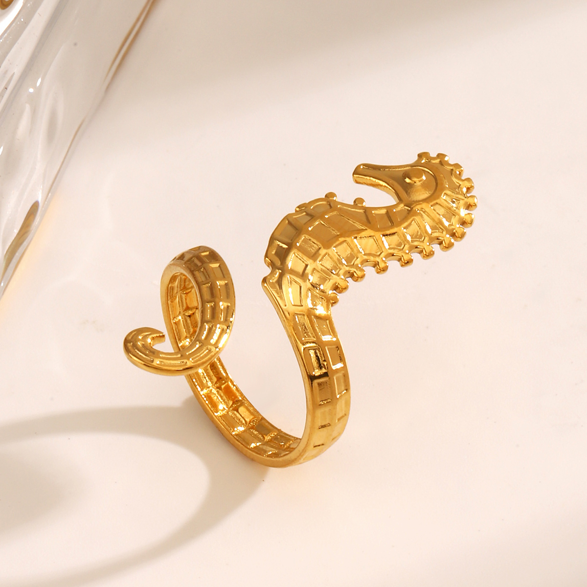 test_Wholesale Jewelry Vacation Hippocampus 304 Stainless Steel 18K Gold Plated Plating Open Rings