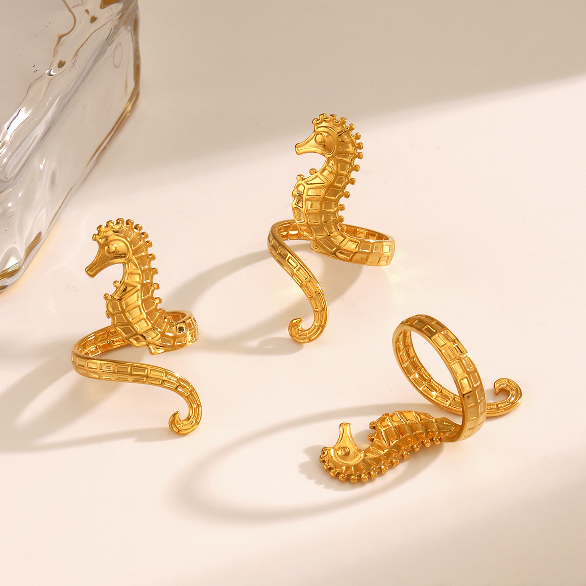test_Wholesale Jewelry Vacation Hippocampus 304 Stainless Steel 18K Gold Plated Plating Open Rings