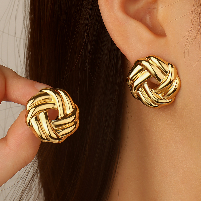 test_1 Pair French Style Classic Style Geometric Round Hollow Out 304 Stainless Steel Imitation Gold  Ear Studs