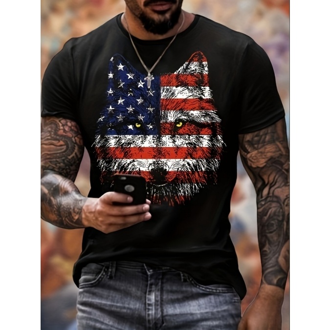 test_Men’s T-shirt Short Sleeve Basic National Flag Letter Gradient Color