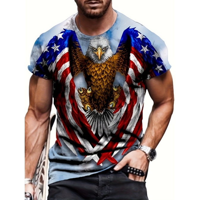 test_Men’s T-shirt Short Sleeve Basic National Flag Letter Gradient Color