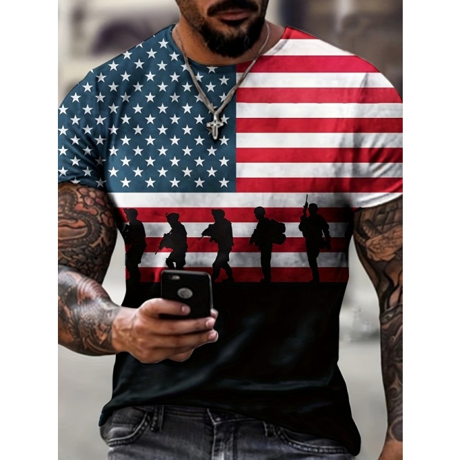 test_Men’s T-shirt Short Sleeve Basic National Flag Letter Gradient Color