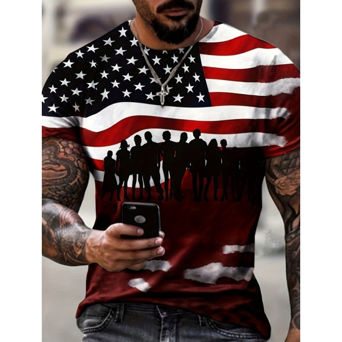 test_Men’s T-shirt Short Sleeve Basic National Flag Letter Gradient Color