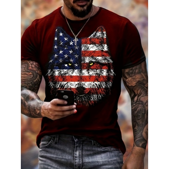 test_Men’s T-shirt Short Sleeve Basic National Flag Letter Gradient Color