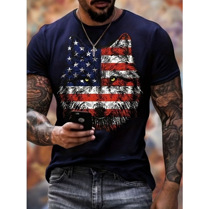 test_Men’s T-shirt Short Sleeve Basic National Flag Letter Gradient Color