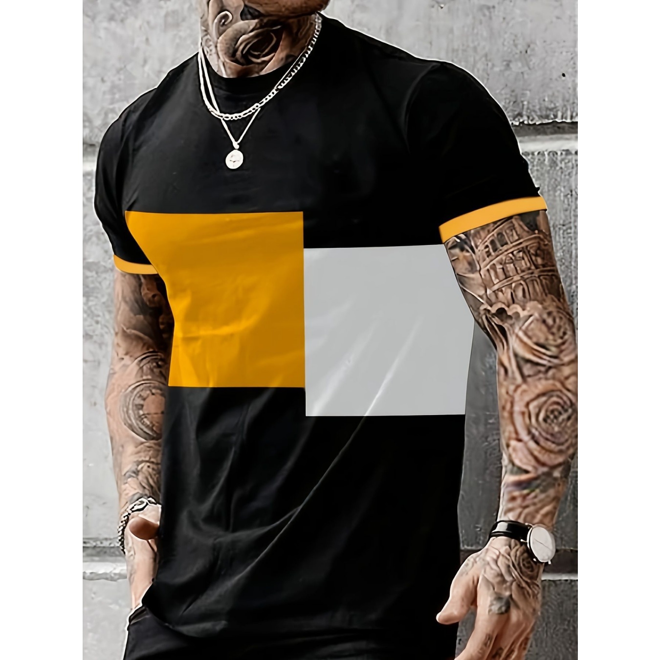 test_Men’s T-shirt Short Sleeve Basic National Flag Letter Gradient Color