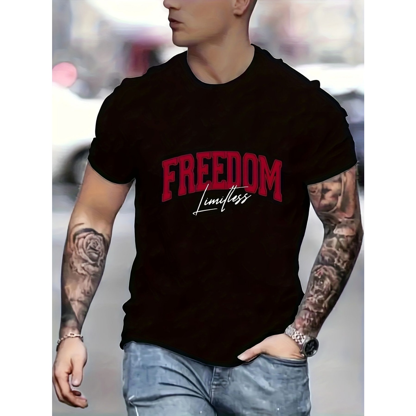 test_Men’s T-shirt Short Sleeve Basic National Flag Letter Gradient Color