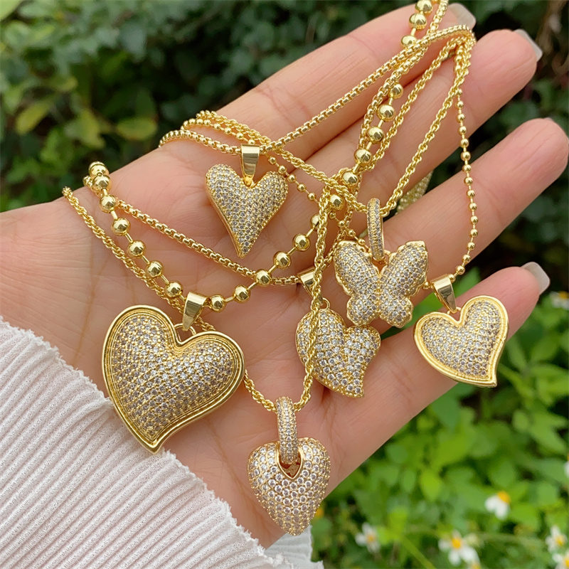 test_Retro Classic Style Letter Heart Shape Copper Inlay Zircon 18K Gold Plated Women’s Pendant Necklace