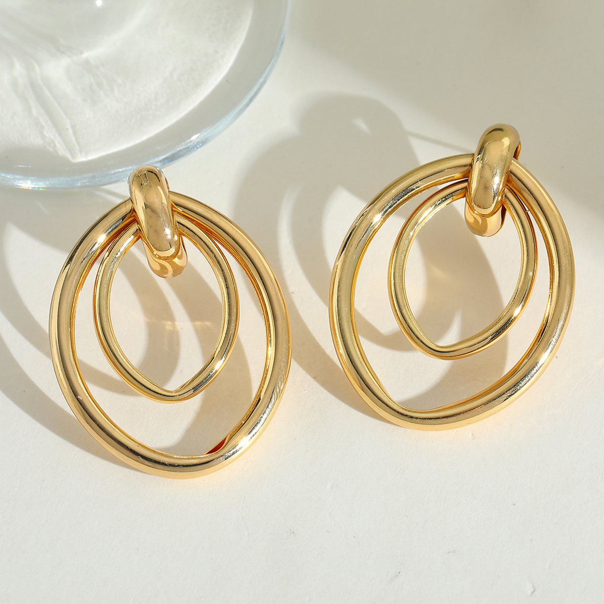 test_1 Pair Elegant Retro Exaggerated Geometric Oval Copper 18K Gold Plated Ear Studs