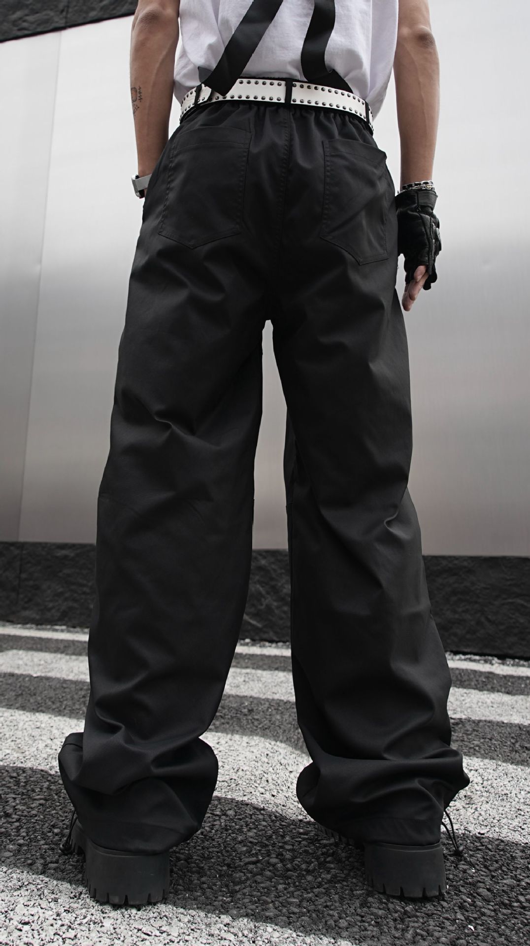 test_High Street Heavy Industry Overalls Men’s Ribbon Rivet Punk Waste Soil Dark Straight Wide-Leg Pants Function Pants